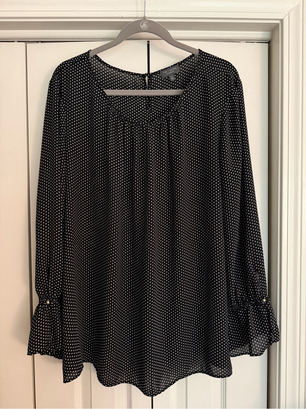The Limited Black and White Polka Dot Long-Sleeve Blouse